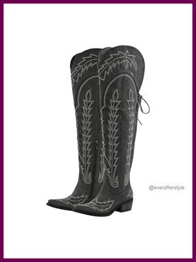 Wide Calf Thigh High Western Cowboy Boots Embroidered Pull On